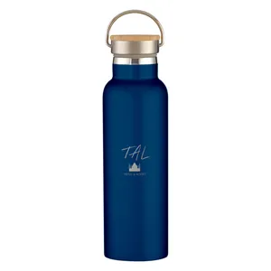 USA Inventory - 21oz. Stainless Steel Water Bottle With Screw On Bamboo Lid- Comes With Your Printed Logo