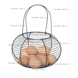 Juego de dos estantes de huevos de forma redonda en cesta de huevos de color negro de hierro con mango de madera para accesorios de cocina - Product Image 4