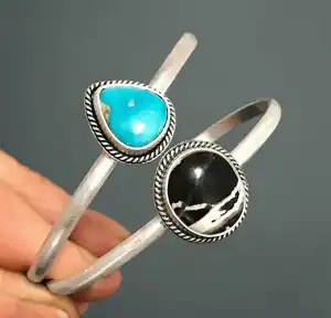 2023 Good Quality 925 Sterling Solid Silver Natural Gemstone Fine Jewelry Turquoise Handmade Designer Cuff Bangle For Woman