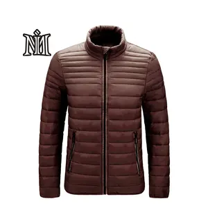 Chaquetas acolchadas personalizadas, chaqueta bomber de plumón de pato para invierno, chaquetas acolchadas de alta calidad con cremallera y cuello levantado para hombre