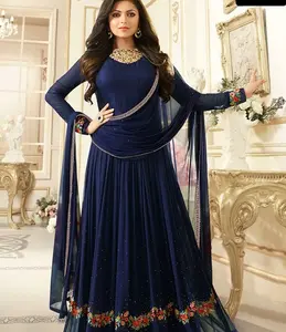 最新的派对服装节日服装Salwar Kameez搭配Dupatta Anarkali pakistan风格的草坪套装，搭配厚重的刺绣作品