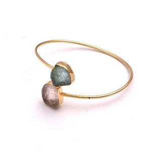 New Design <b>Gold</b> <b>Plated</b> Fashion Women <b>Bangle</b> Rose Quartz & Aqua Marine <b>Bangle</b> Handmade Fashion Jewelry Adjustable <b>Bangle</b> - Product Image 1