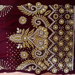 Indian Raw Silk Heavy Embroidery Nigerian Georges Wrappers With Net Blouse