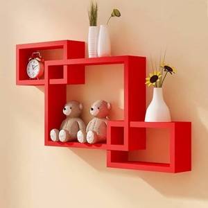 Wall Decoration Intersecting Floating <b>Shelves</b> MDF Wall Shelf Number of 3 Red Shelf - Product Image 2
