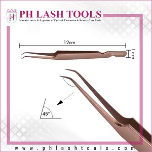 Pince à épiler les Extensions de cils en or Rose avec Base en acier inoxydable, pince à épiler le Volume pour les Extensions de cils 6mm 45 degrés - Product Image 5
