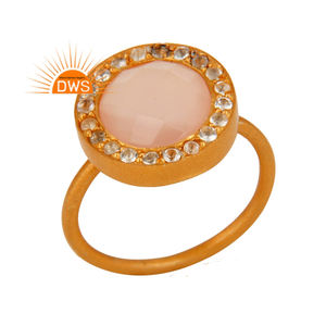 Topaz and Rose Chalcedony Ring Gemstone Designer Women's Ring Wholesale Gold Plated Silver Statement Rings Jewelry - Product Image 1