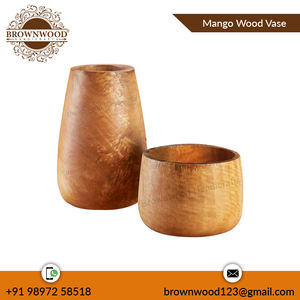 Vase en bois fait main de style classique ensemble de 2 décorations de table finies en bois naturel pour salon, bureau et décoration intérieure - Product Image 4