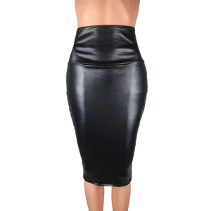 Women PU Leather Long Skirt Solid Color High Waist Pencil Skirts Vintage Bodycon Skirt Sexy Clubwear