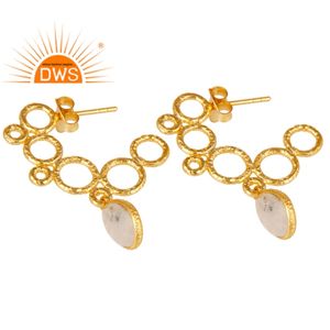 ต่างหูห้อยประดับด้วยมูนสโตนสีรุ้งธรรมชาติ เงินแท้สเตอร์ลิง รุ่นล่าสุดปี 2026 สำหรับผู้หญิง จากผู้ผลิตเครื่องประดับ - Product Image 1