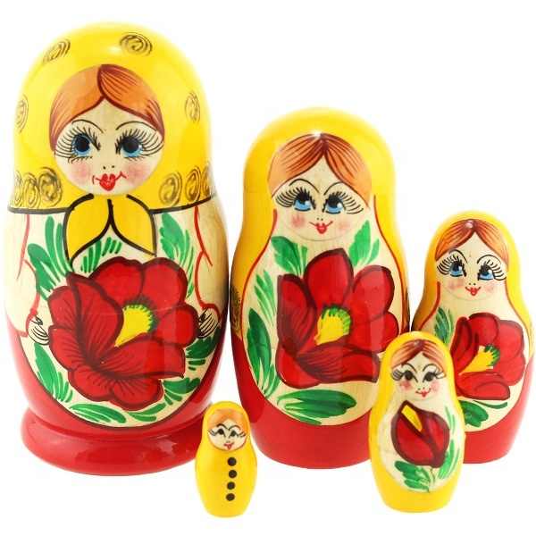 azhna classic style nesting doll,yellow and red,5 pcs,ms0502yr