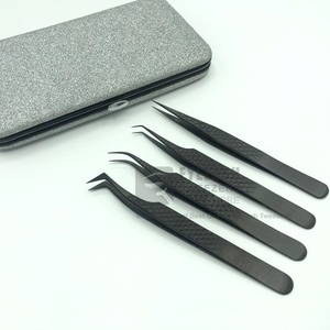 Pinzas de pestañas negras mate con logotipo personalizado, pinzas de extensión de pestañas de acero inoxidable japonesas sostenibles, agarre de diamante de precisión - Product Image 3