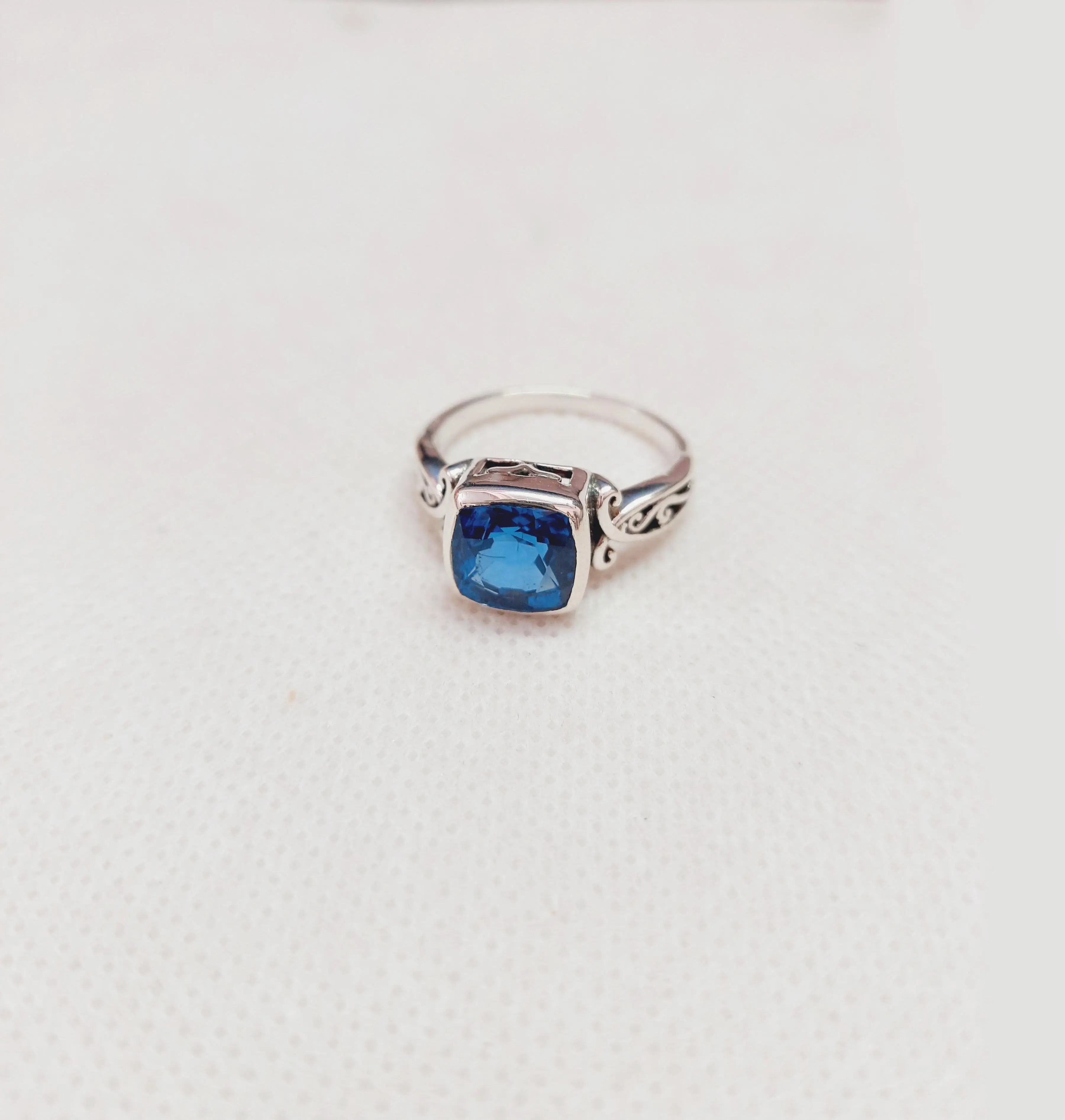 925 Sterling Silver Handmade Ring with Natural London Blue Topaz and Bezal Setting Fine Jewelry for Women