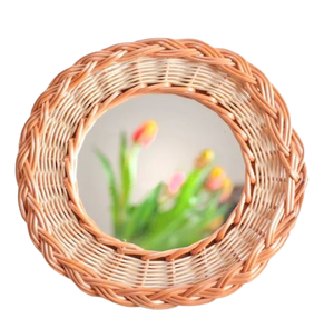 Espejo Decorativo de Ratán Natural de Diseño Clásico, Espejo Redondo de Pared de Alta Calidad, Ideal para Uso en Interiores y Exteriores - Product Image 1