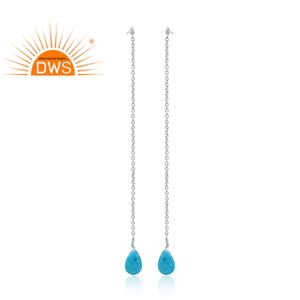 Boucles d'oreilles Turquoise bleu ciel pierres précieuses bijoux en argent grossiste 925 chaîne en argent boucles d'oreilles pour les femmes cadeau pour elle - Product Image 2