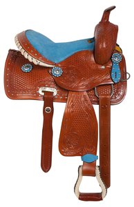 Premium cuero genuino barril Racing Western Horse Saddle Tack Set varios tamaños 14 '-18' y colores disponibles - Product Image 3