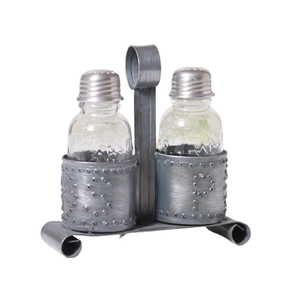 Ensemble de salière et poivrière en métal galvanisé de qualité supérieure, porte-serviettes, base en bois, design personnalisable, vaisselle, boîte à épices, en vrac - Product Image 5
