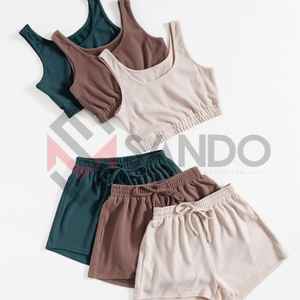 Conjunto de 2 piezas de ropa deportiva para mujer, set de Top corto y pantalones cortos transpirables de secado rápido para gimnasio, venta al mejor precio - Product Image 1