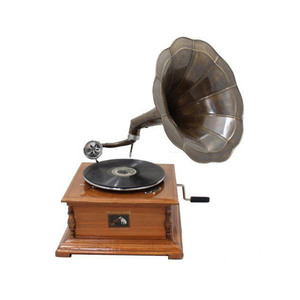 Gramófono decorativo de latón antiguo y madera, gramófono decorativo de estilo Vintage antiguo para mesa, decoración del hogar - Product Image 1