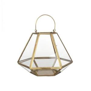 Porte-bougie en métal et verre Style lanterne avec finition dorée forme hexagonale Design uni bonne qualité pour la décoration de la maison - Product Image 4