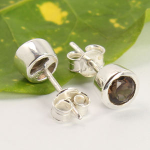 Boucles d'oreilles en argent Quartz fumé faites à la main Boucles d'oreilles de réglage de lunette de pierres précieuses Boucles d'oreilles marron au prix de gros - Product Image 2
