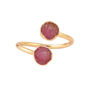 แหวน Druzy ธรรมชาติชุบทอง,แหวนรูปทรงกลมแบบปรับได้แหวนดีไซน์มินิมอล - Product Image 1