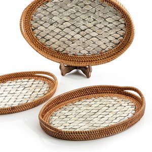 Bandeja de mimbre con forma ovalada para mesa de centro, bandeja de mimbre con perlas naturales, hecha a mano, diseño personalizado, venta al por mayor de Vietnam - Product Image 5