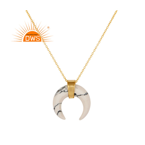 Collar con Colgante de Plata de Ley 925 con Diseño de Luna Creciente y Howlite Natural, Superventas 2026, para Mujer, Fabricante de Joyería - Product Image 1