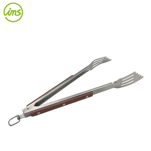 Pinzas largas de acero inoxidable para barbacoa, mango de palisandro - Product Image 3