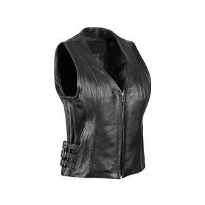 Winter Black Motorcycle Pu Leather Men Women Sleeveless Adjustable-Casual Motorcycle Biker Leather Waistcoats With Short-Zippers - Product Image 1