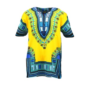 CRAFTSHUB ผู้ผลิตชาวอินเดีย เสื้อดาชิกิสีเหลือง ผ้าฝ้าย 100% ระบายอากาศได้ดีและน้ำหนักเบา สำหรับการสวมใส่แบบดั้งเดิมของชาวแอฟริกัน - Product Image 1