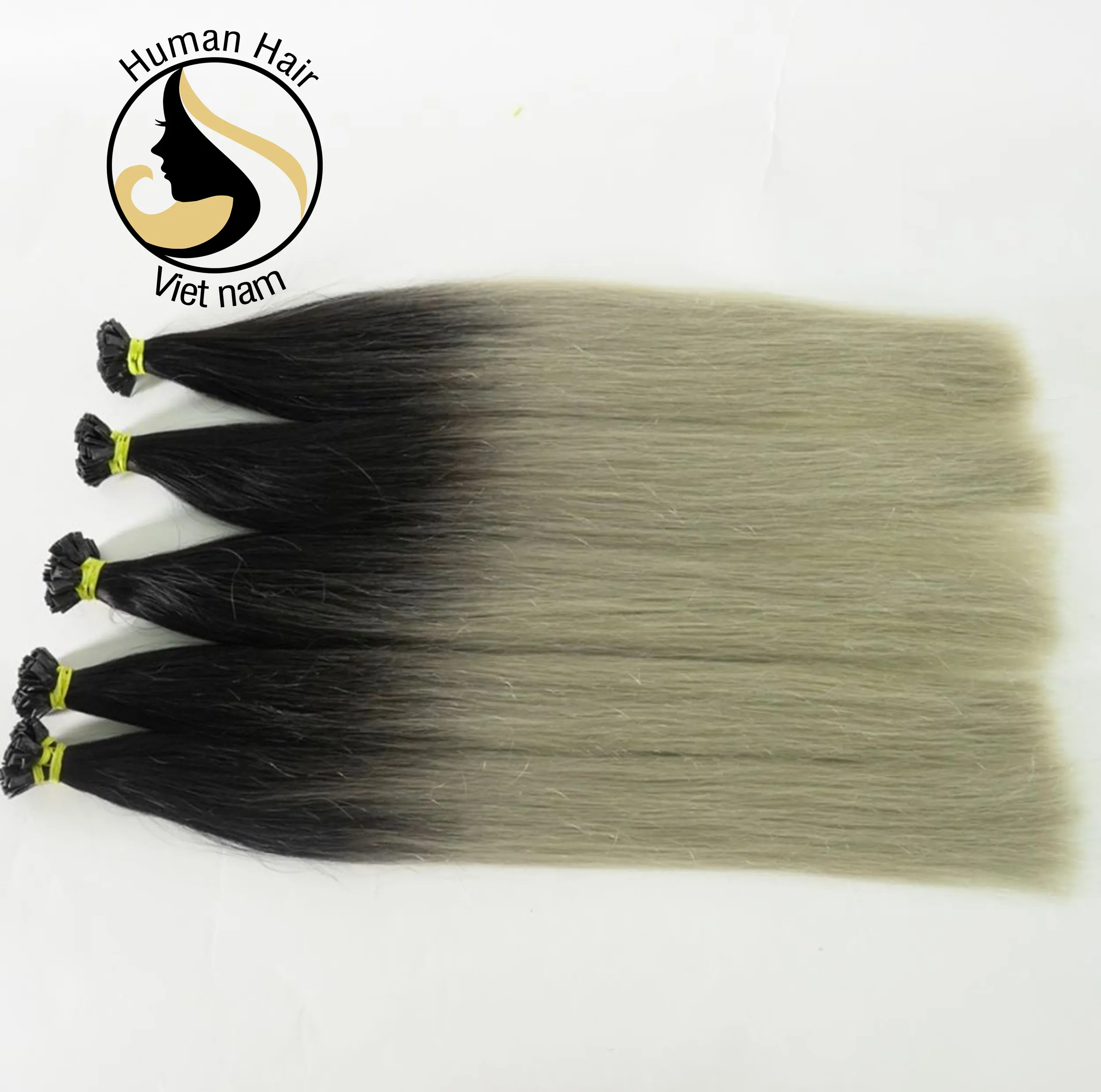 Human Hair Vietnam Factory Two Tone #1 black/ grey Ombre color double Flat tip hair extension 1gram/ 1 piece