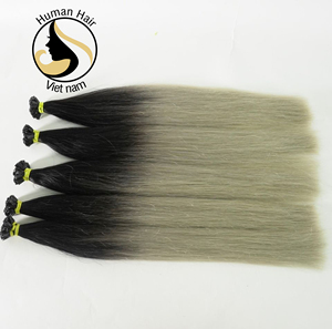 Cabello humano de fábrica de Vietnam, dos tonos, n. ° 1, color negro/gris, Ombre, doble punta plana, extensión de cabello, 1 gramo/1 pieza - Product Image 1