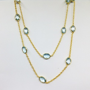 Everyday Wear 925 Sterling Silver Blue Topaz Long Chain Necklace - Product Image 4