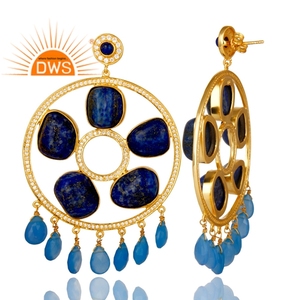 Lapis Lazuli Chalcedony Gemstone Earrings Gold Plated Sterling 925 Silver Designer Chandelier Earrings Jewelry Supplier - Product Image 2