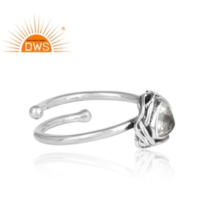 Oxidized Sterling Silver Natural <b>Crystal</b> Quartz Gemstone Adjustable <b>Ring</b> for Women Jewelry Manufacturer - Product Image 4