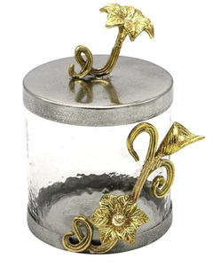 Recipiente de almacenamiento de vidrio y Metal para cocina, recipiente redondo y transparente con tapa de Metal y diseño de flores de lujo - Product Image 6