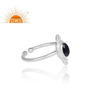Bague ajustable en argent sterling 925 pour femme, bijou fait à la main, pierres précieuses, spinelles noires naturelles, empilables, vente en gros - Product Image 3