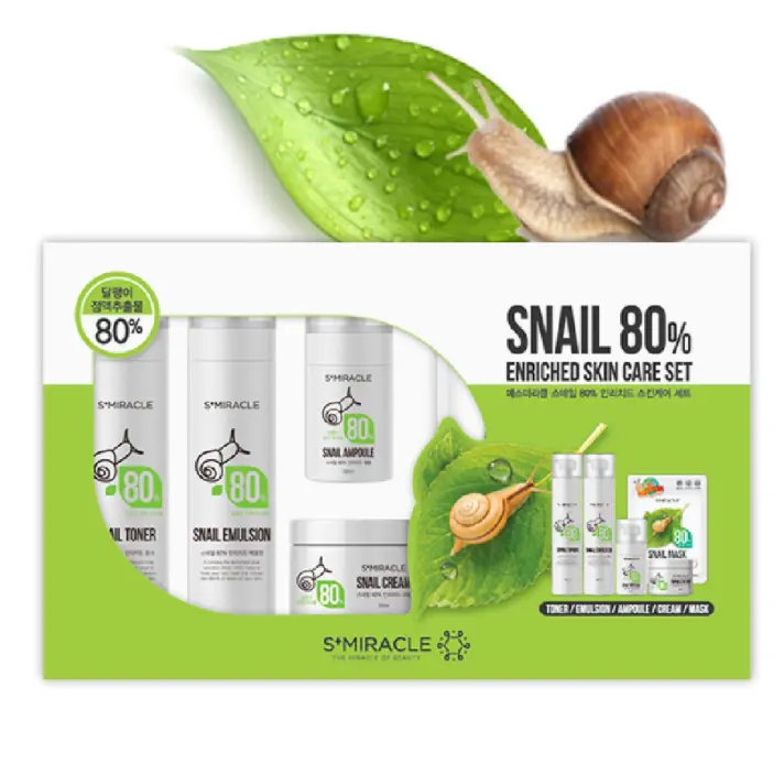 S+MIRACLE Snail 80% Enriched set Nutrition Skin care gift set Soothing Skin elasticity care cream Korean cosmetic K-beauty