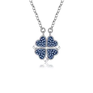 Le donne all'ingrosso due modi indossano gioielli simboli fortunati blu cz trifoglio foglia cuore collana trebol