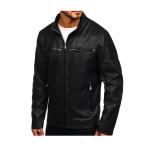 แจ็คเก็ตนักขี่จักรยานหนังแท้สำหรับผู้ชายมีปกตั้งสำหรับสวมใส่ในฤดูหนาว - Product Image 3