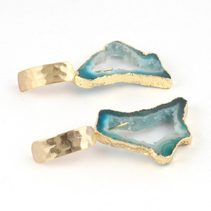 Pendientes colgantes Druzy chapados en oro de 24 quilates con estilo, aretes colgantes de perlas de ágata, piedras principales, gancho colgante para fiesta, novedad - Product Image 2