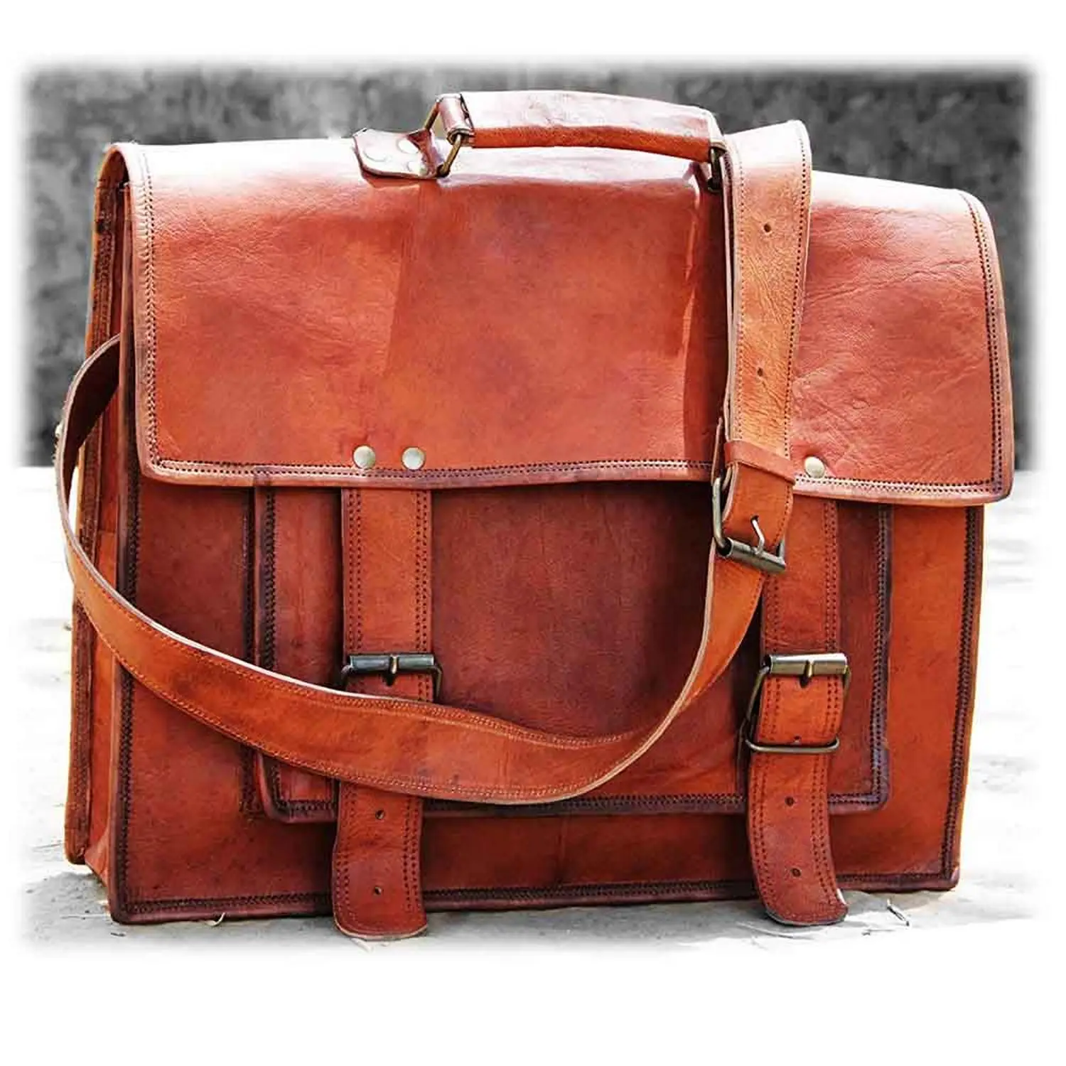 Hand Made Vintage look soft Leather Bag for Men & Women to carry your Laptop - Best for Students & Processionals Satchel Bag