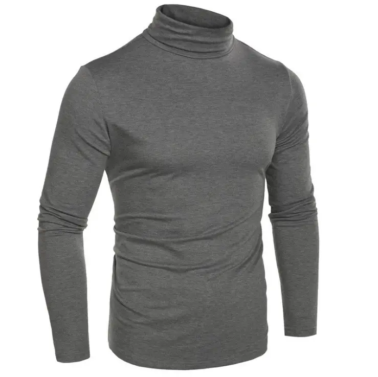 High Collar T-shirts Cotton Thermal Shirts Slim Fit Long Sleeve Top Wholesale Men's Casual Crew Neck Blank Polyester / Cotton