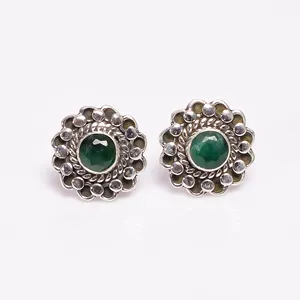 New Arrival Fine Silver Green Emerald Gemstone 925 Sterling Silver Black Plated Women Fine jewelry Vintage Handmade Stud Earring