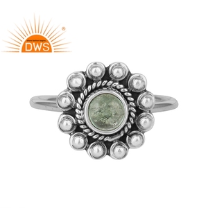 Anillo de plata de primera ley con gema de turmalina para mujer, sortija, plata esterlina 925, Gema verde, estilo étnico, hecho a mano - Product Image 1