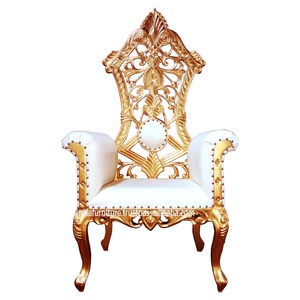 Chaise de trône français baroque sculpté en bois cadre doré tapisserie d'ameublement en velours blanc 180cm de haut pour manger loisirs hôtel salon utilisation - Product Image 1