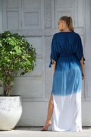 Longue robe Maxi Tie Dye avec gland vêtements de plage Boho coupe ample robe Maxi confortable avec jolie fente latérale et col en V