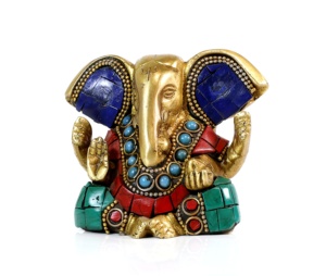 Ganesha-estatua de Ganesha de latón, estatua de trabajo de piedra multicolor de latón, estatua de GANESHA, Idol de Ganpati, VINAYAKA, Ganesha ji - Product Image 1