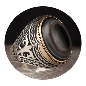Agate Gemstone Bezel Setting Classic Wedding Anniversary & Party 925 Sterling Silver Men's <b>Ring</b> Jewelry - Product Image 1