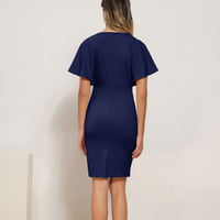 Robes moulantes unies pour femmes, à col en V, manches courtes, taille définie, fente au dos, style OEM